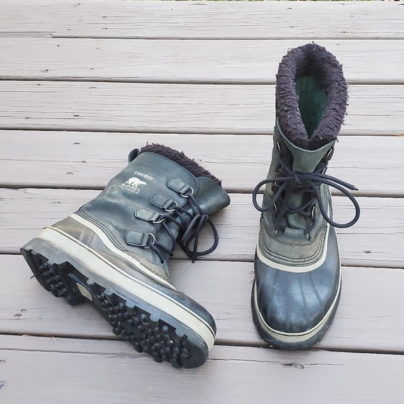 Sorel Caribou Black Leather Iconic Winter Snow Duck Boots Waterproof 12 - Picture 1 of 7